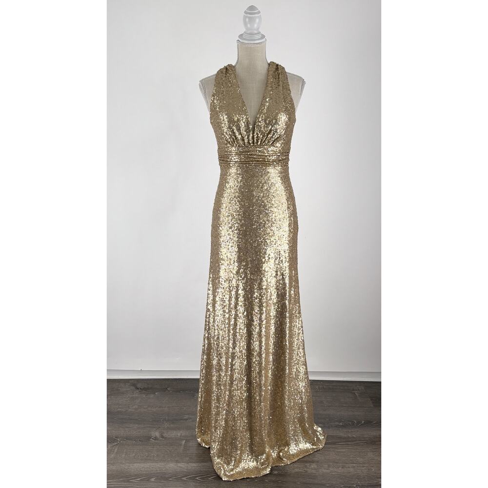 Revelry Dylan Sequin Maxi Dress Gold Womens Size 2 Bridesmaid Gown